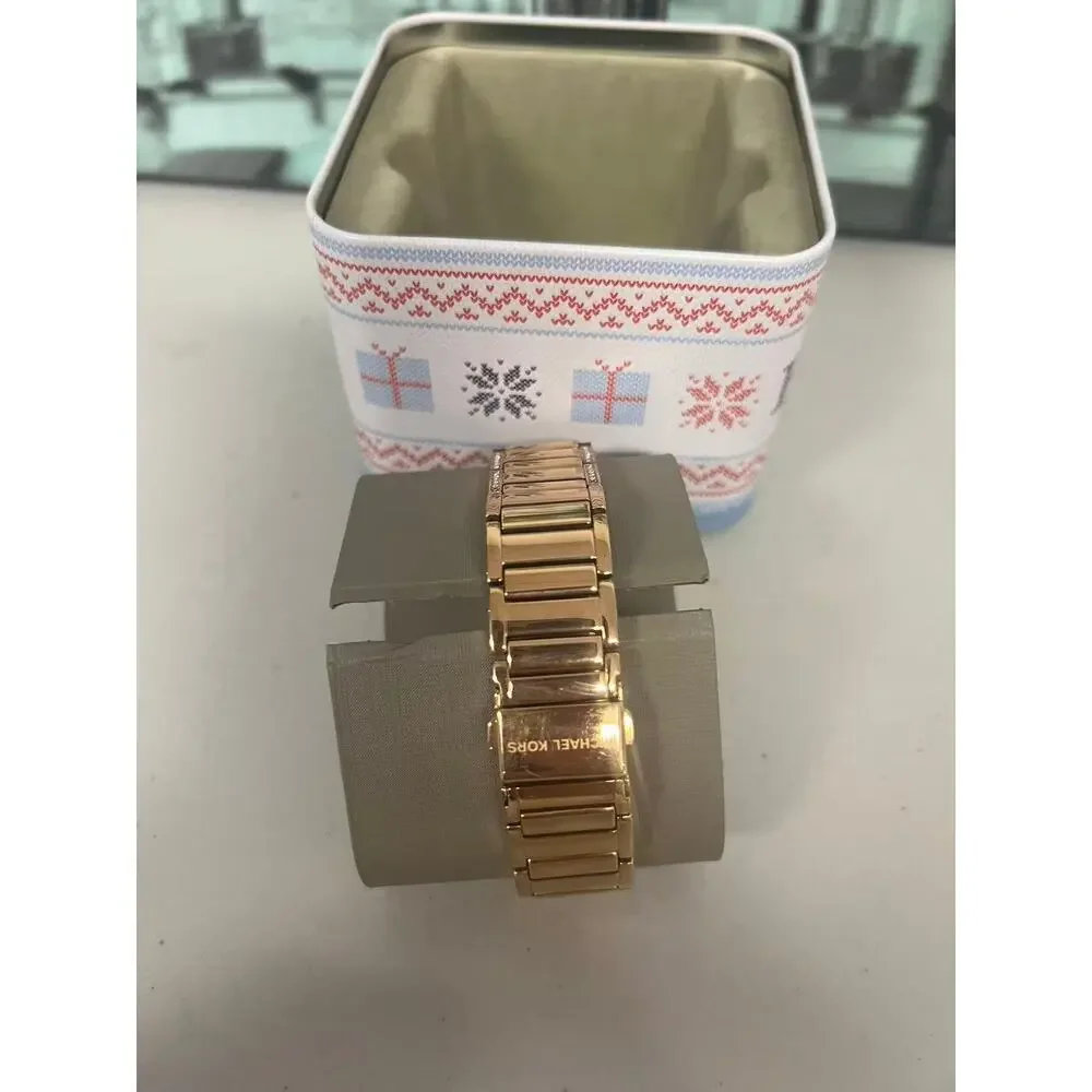 Michael Kors MK3313 Womens Gold Crystal Watch White MOP Dial Stainless Steel